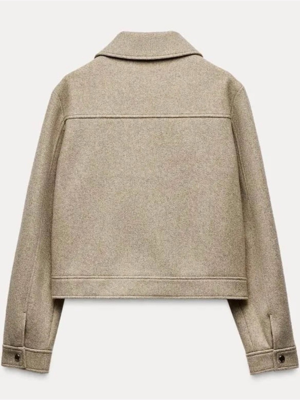 Zara Beige Wool Zip Jacket - Casual Crop Coat size Large - Picture 3 of 12